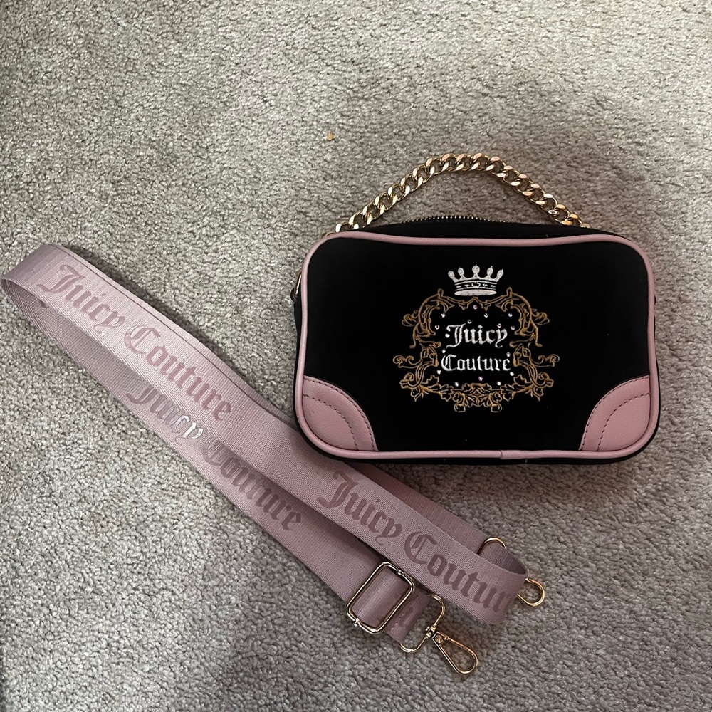 Juicy couture black velour and pink cross body with strap